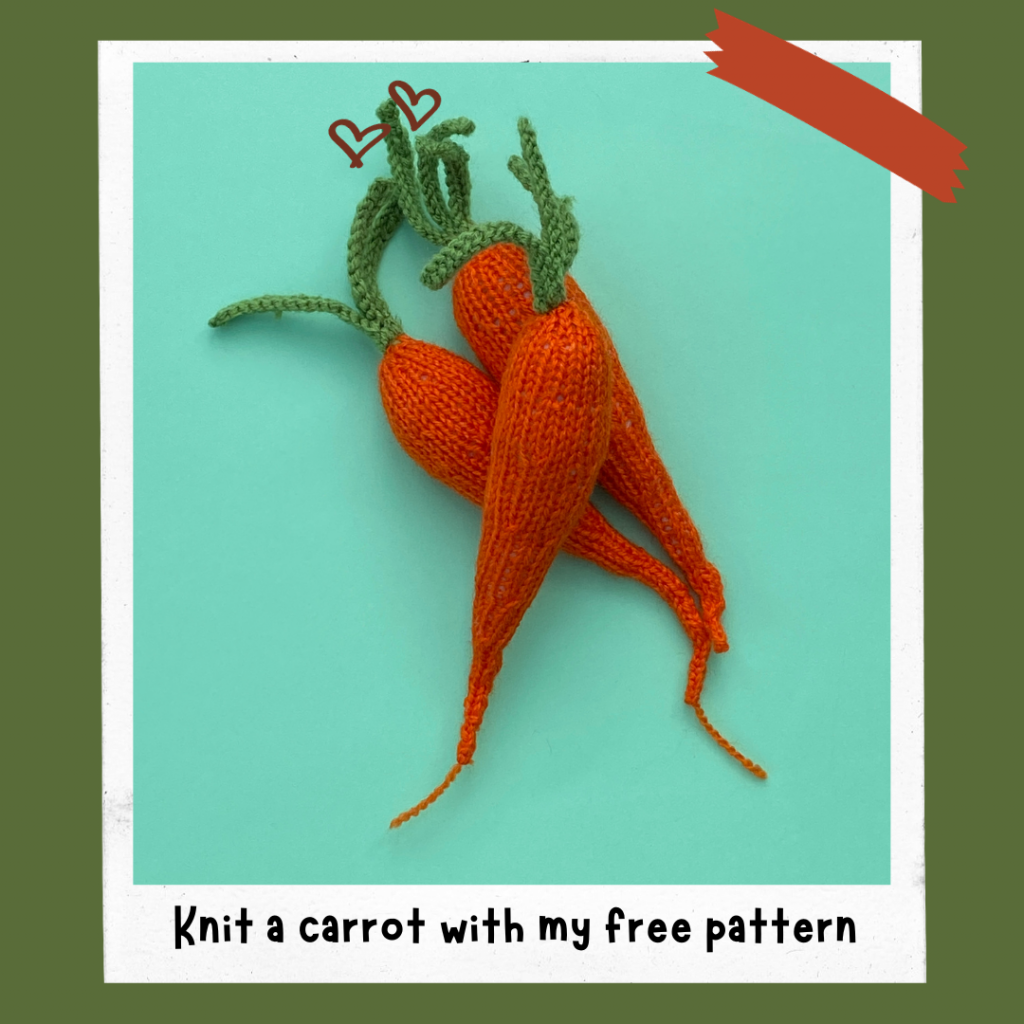 knitted carrots made from my free knitted carrot pattern