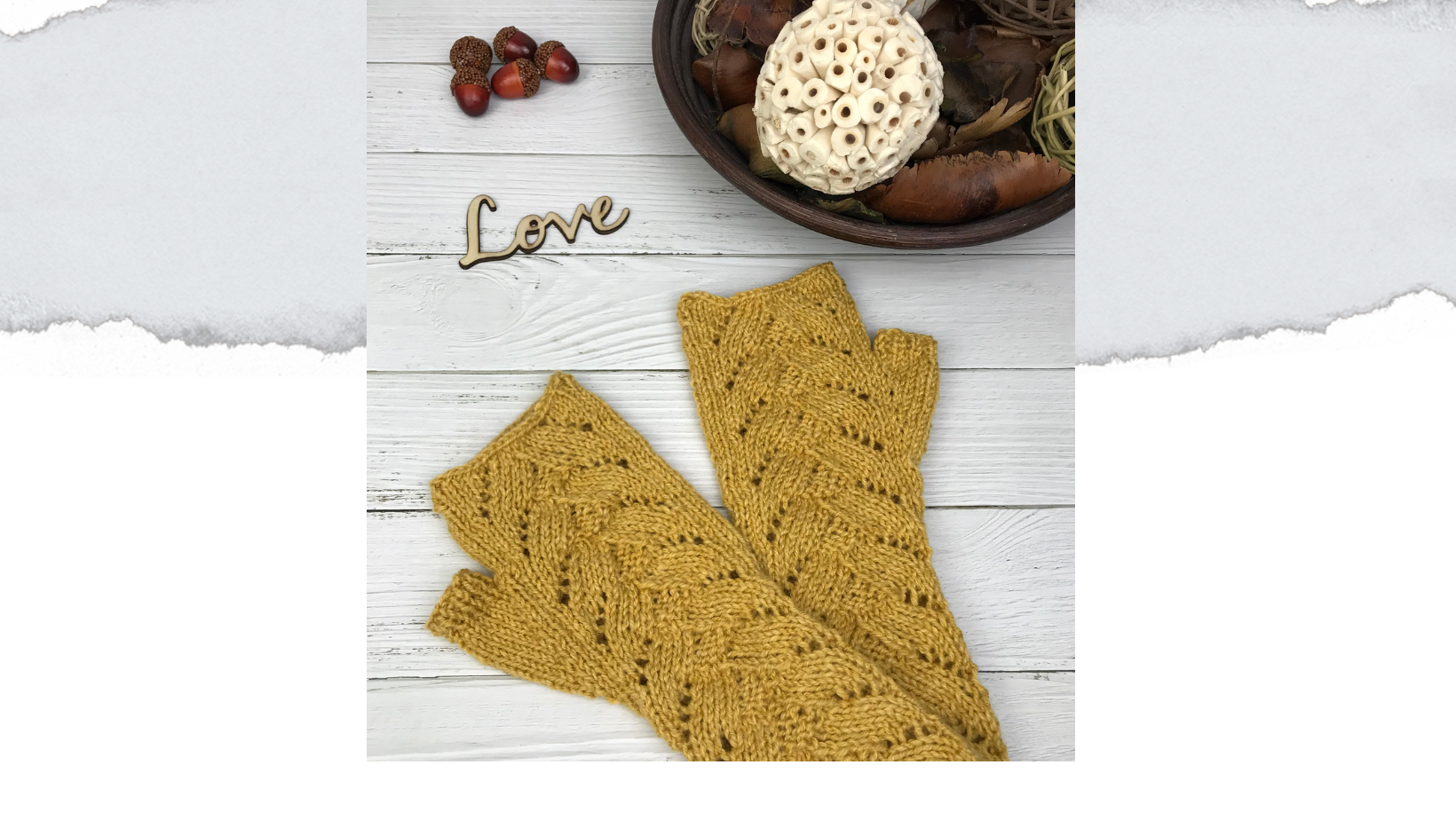 knitted fingerless mittens in mustard yarn with lace pattern