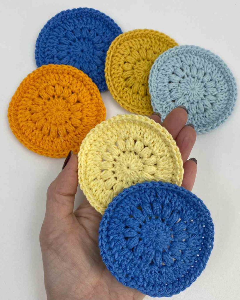 set of crochet scrubbiest made from cotton oddments,