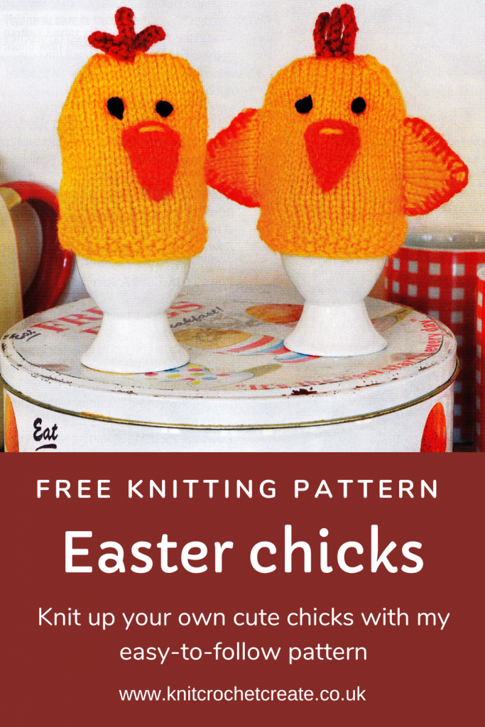 Two knitted easter chicks from my free knitting pattern. With two options to knit, with wings or without wings.