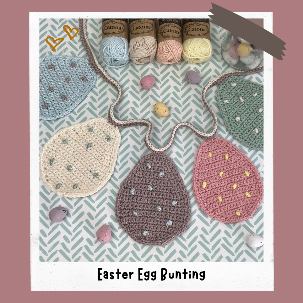 Easter egg bunting pattern free crochet pattern showing easter egg motif close up.