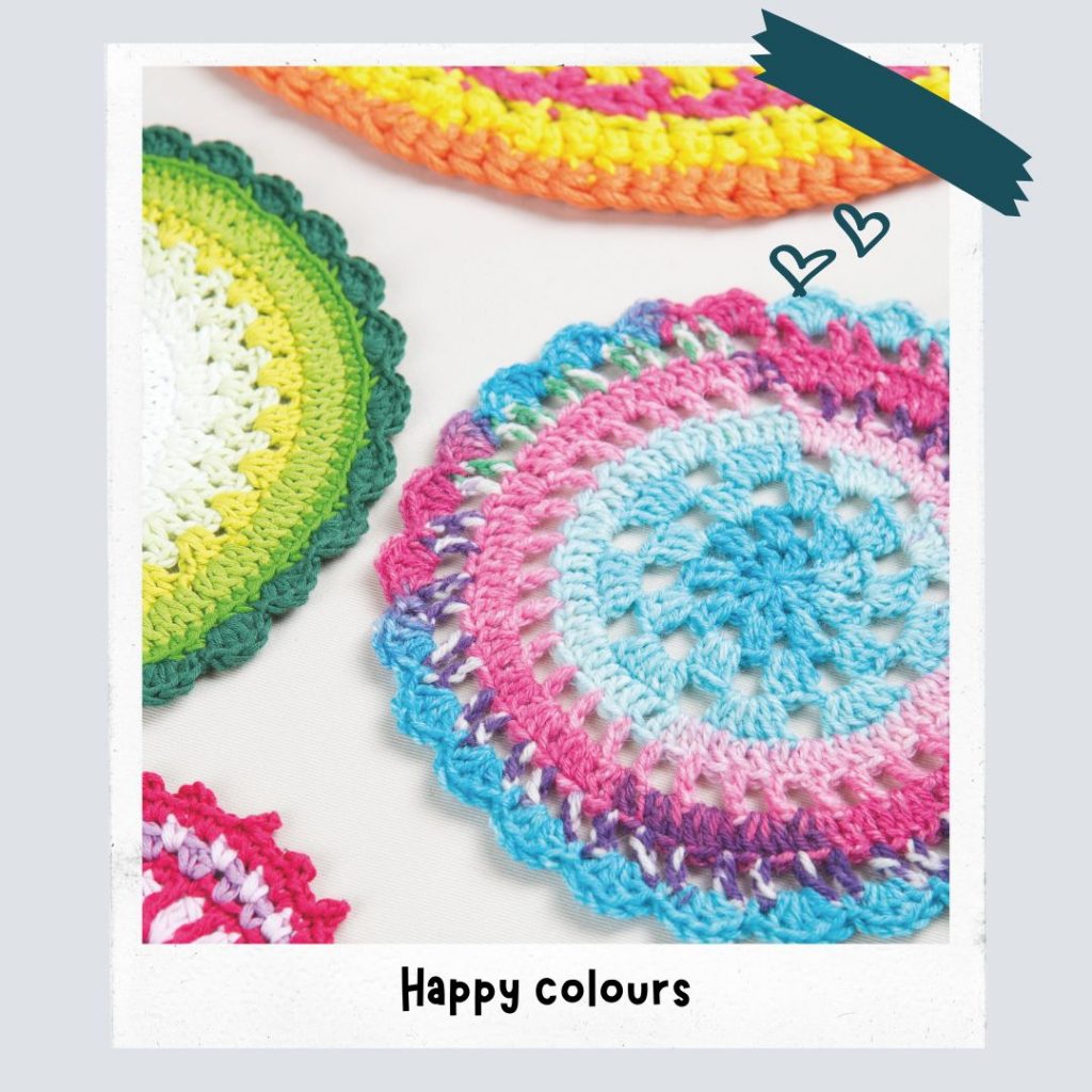 Showing crochet mandalas that can help you choose yarn colour combinations