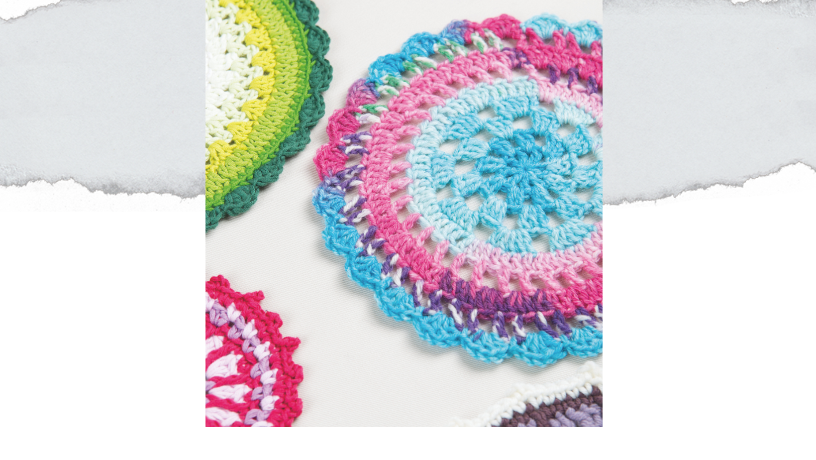 crochet mandalas showing yarn colour combinations
