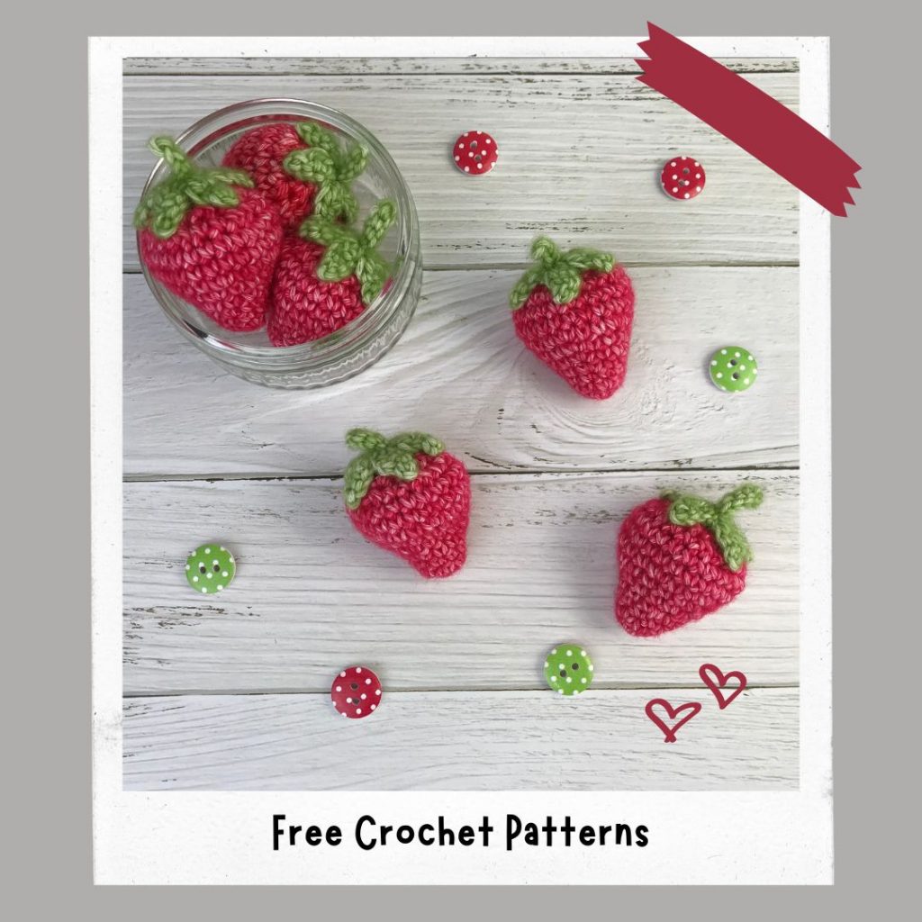 strawberries from my free crochet pattern. Using red and green yarn