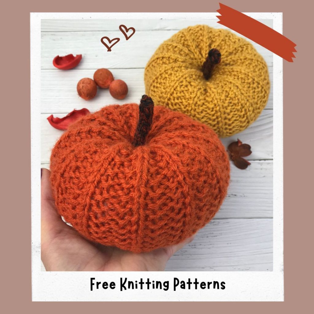 Pumpkins made from my free knitting pattern. Using Rust and mustard yarn