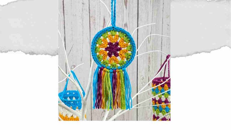 free mini mandala crochet pattern in colourful cotton yarn stash oddments.