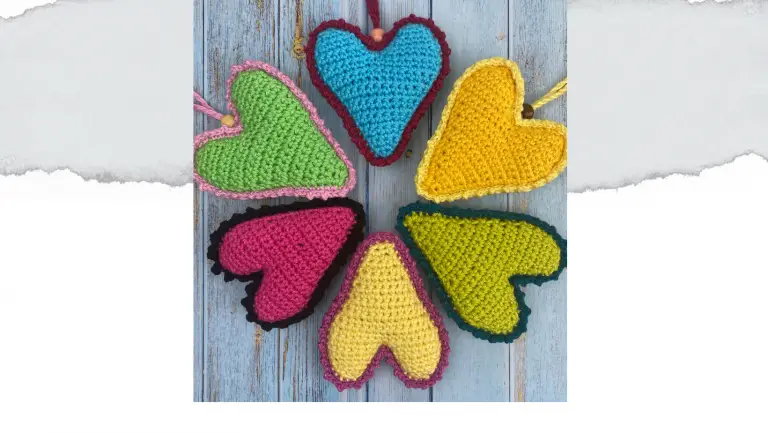 Blog header feature image showing 6 crochet hearts in a circle made from free pattern