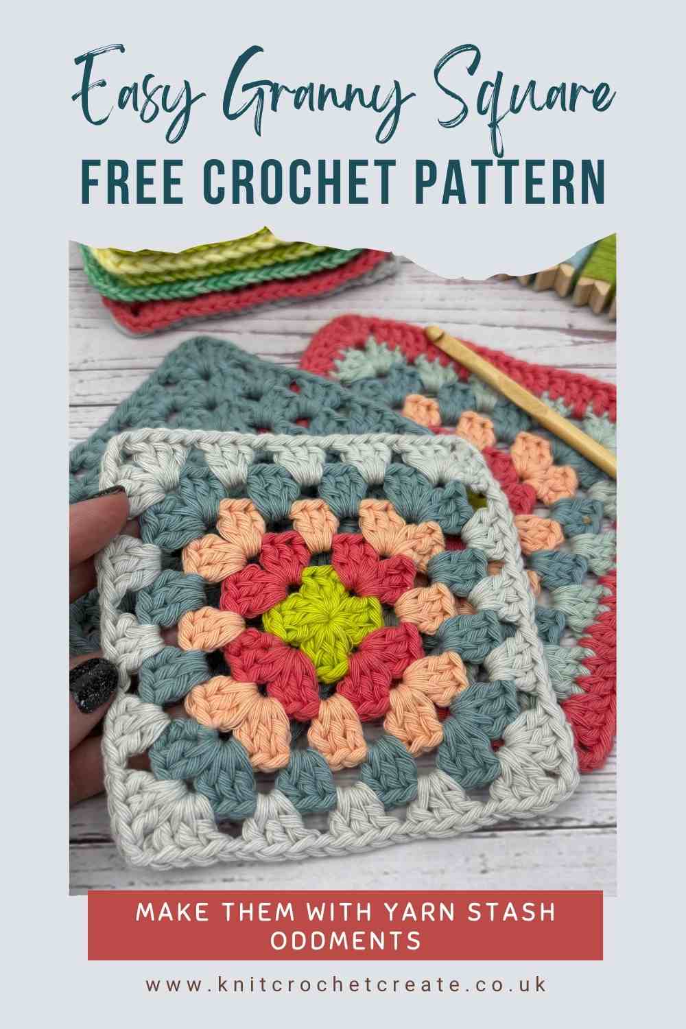 Granny Square in different colours for each round of crochet. Colourful and fresh.