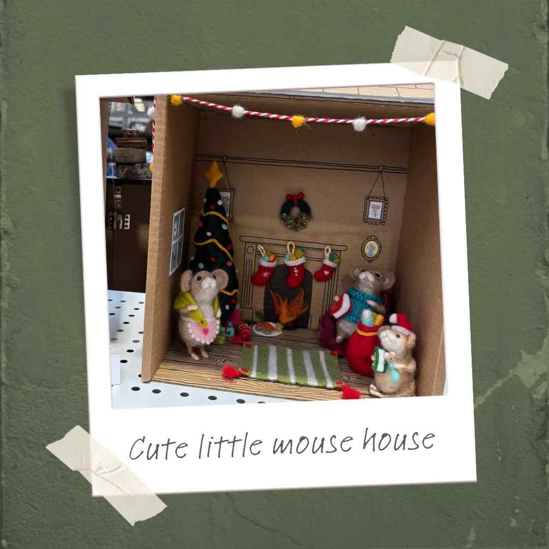 Needle-felted mice in a house at Yarndale