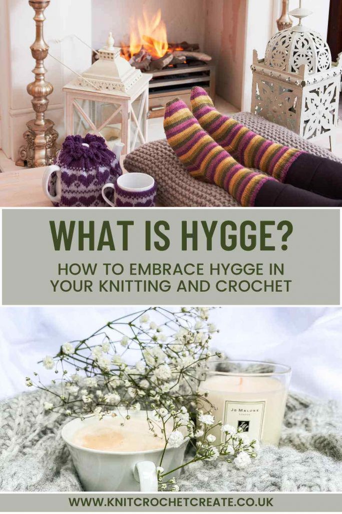 Showing feet with hand knitted socks, by a fire, to embrace hygge in knitting and crochet