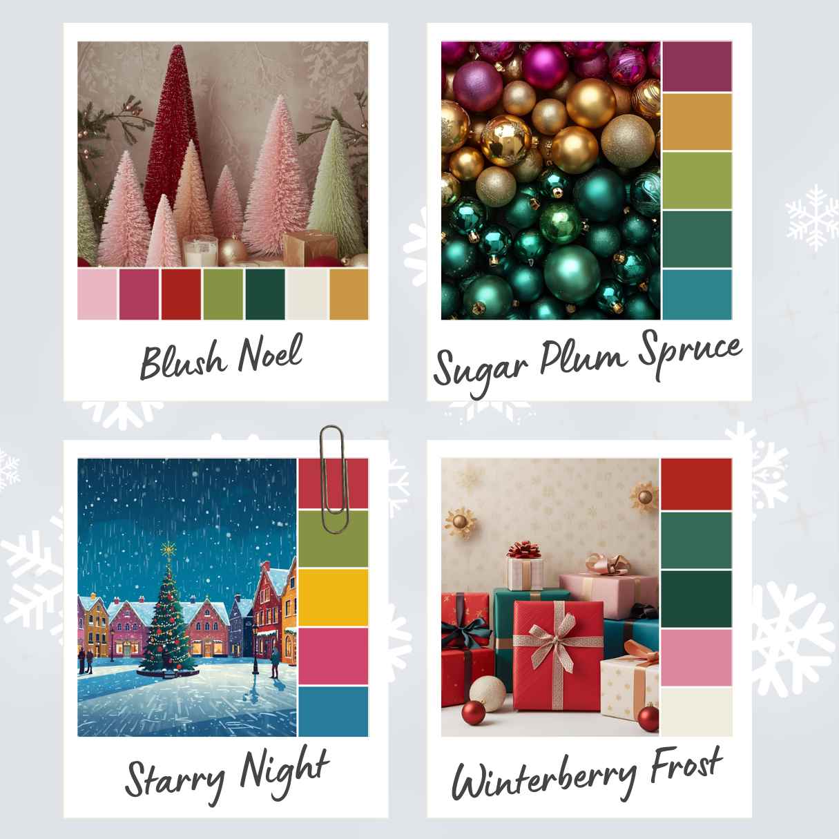 Stash to Sparkle Crochet Along showing four beautiful colour palettes to inspire your festive crochet