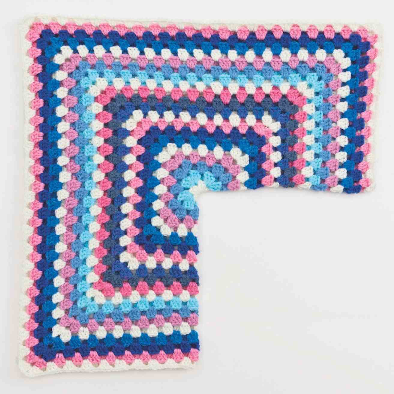 Showing Granny Hexagon cardigan after folding into L-shape