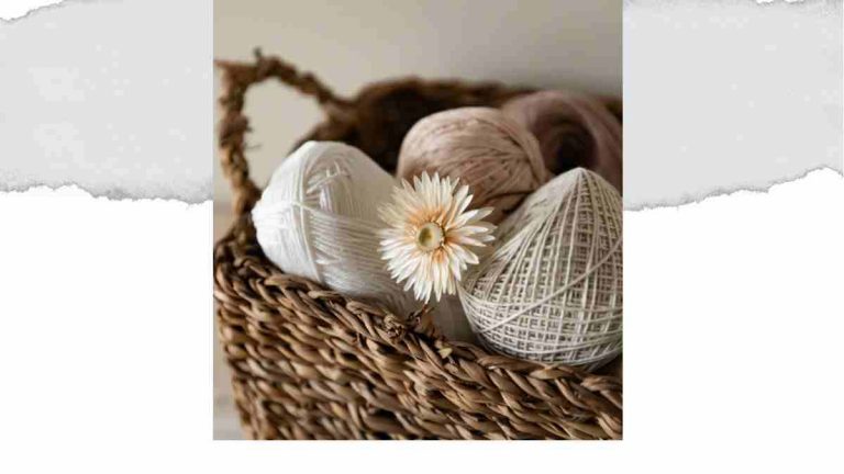Stash yarn in a basket ready to use for eco-friendly knitting and crochet.