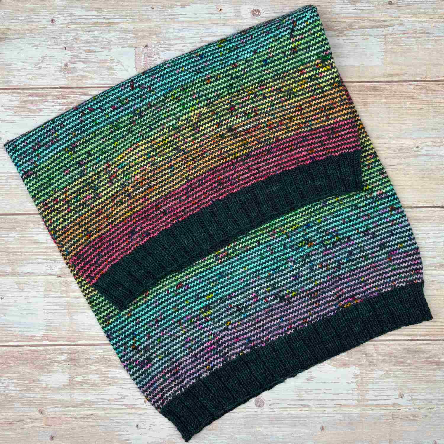 Helical Knitting with single-row stripes in colourful scrappy yarn oddments.
