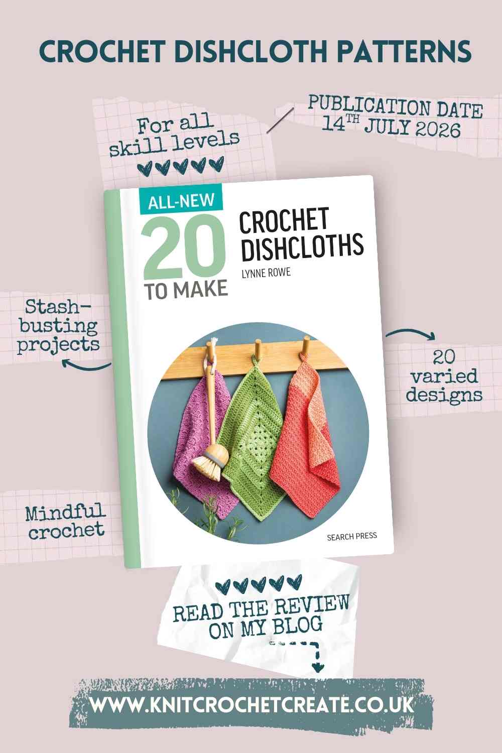 Cover reveal for 20 crochet dishcloth patterns - book by Lynne Rowe Twenty To Make Crochet Dishcloths.