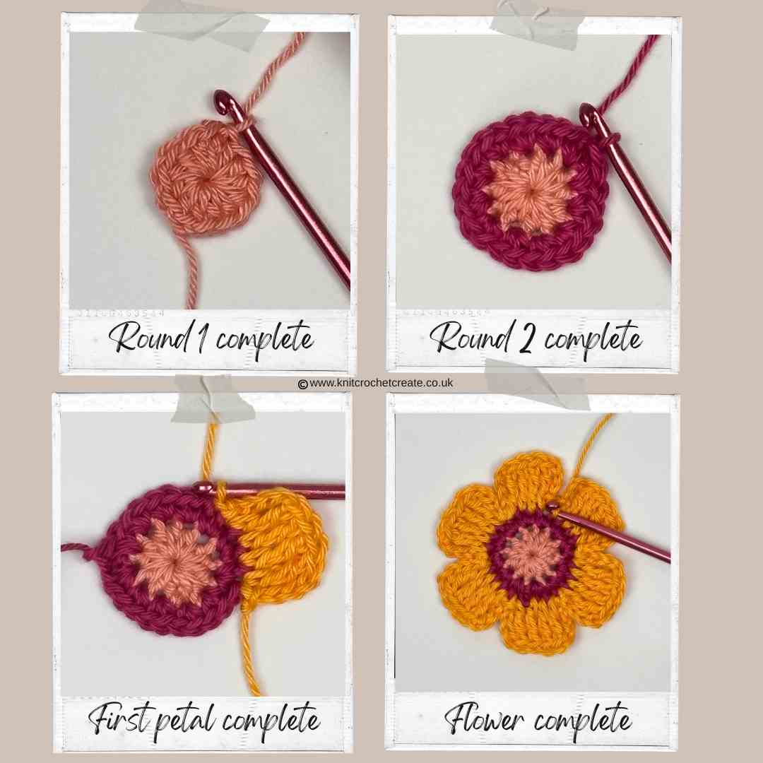 Step tutorial for crochet flower
