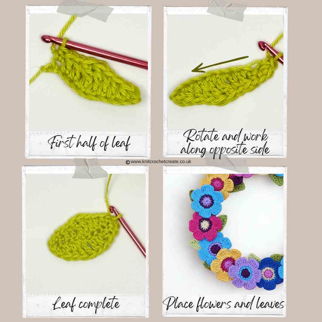 Step tutorial for crochet leaves