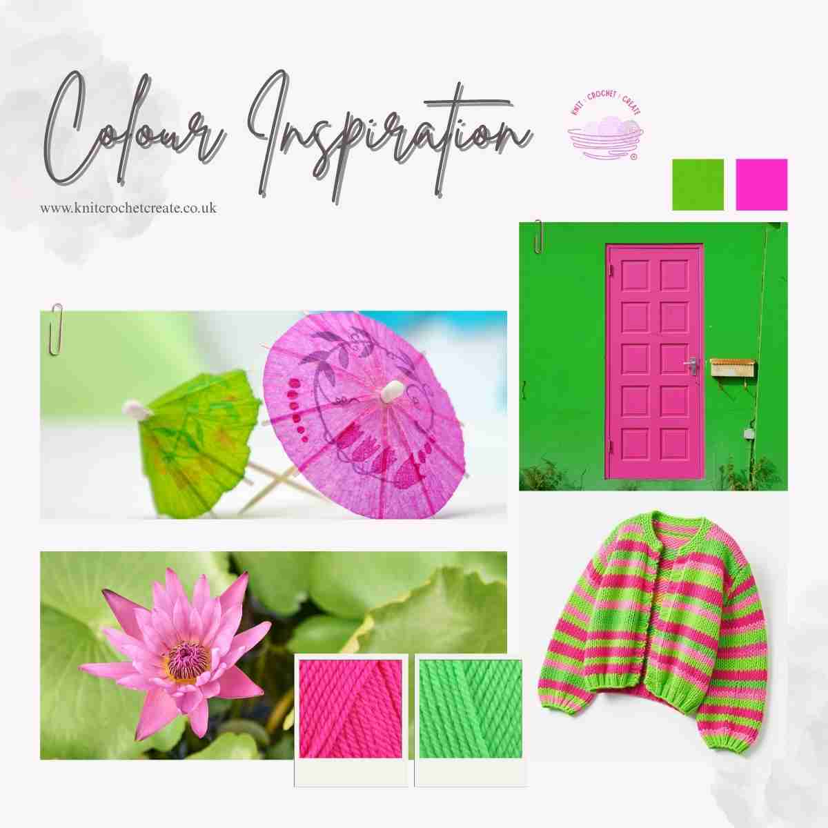 yarn colour combinations for neon green and hot pink showing yarn stash colour picker shades and inspiration