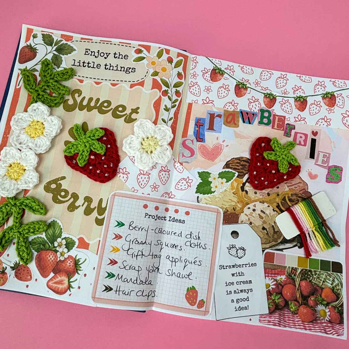 Strawberry junk journal ideas spread.