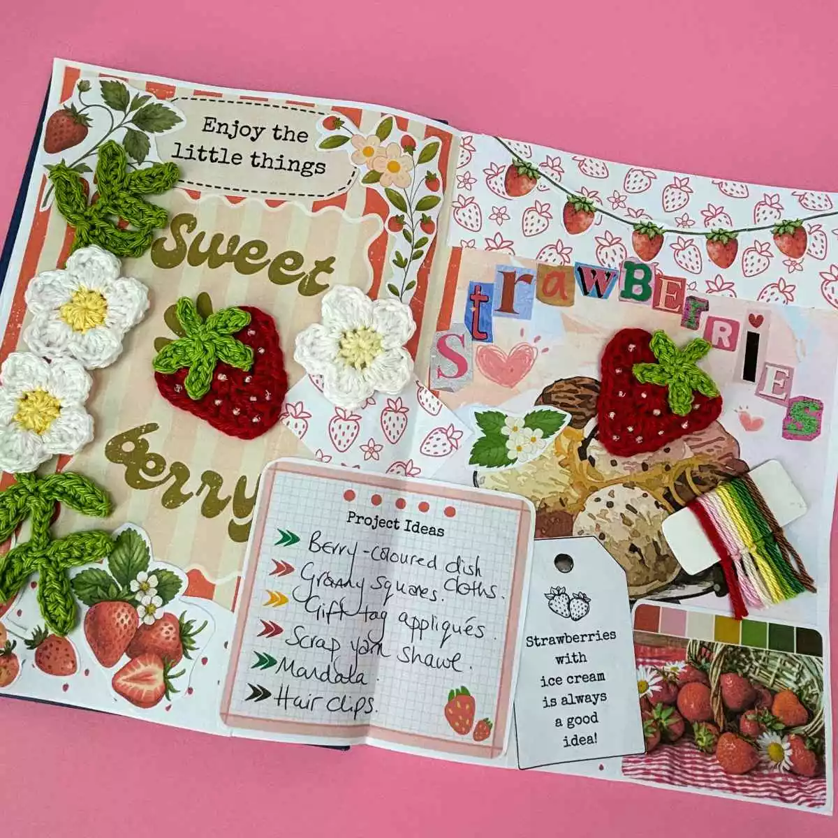 Strawberry junk journal ideas spread.