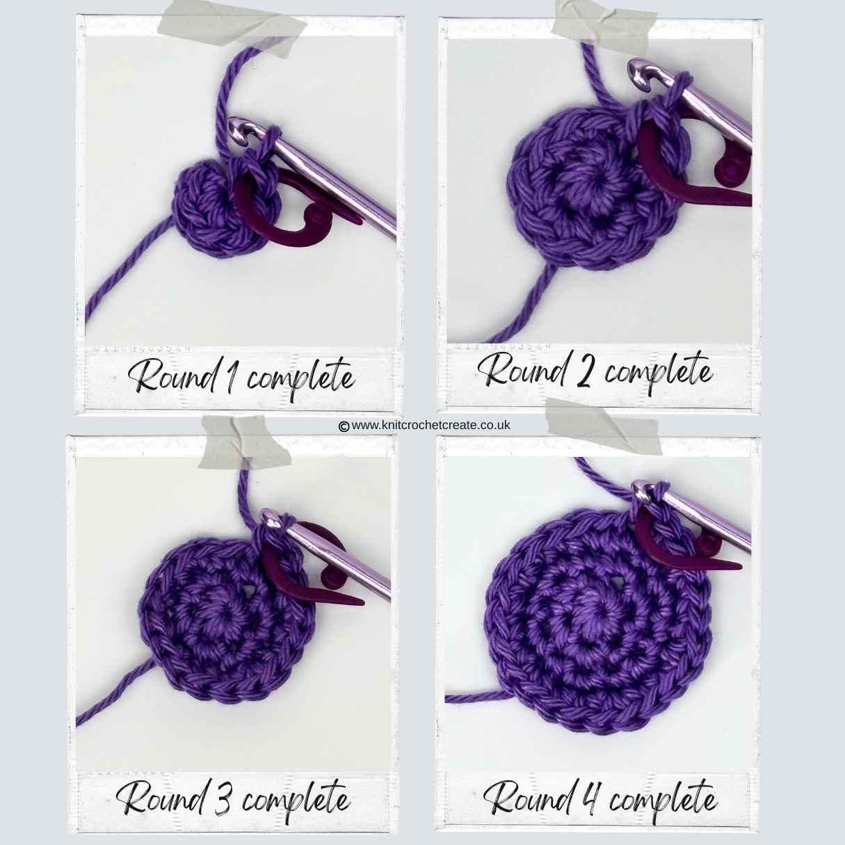 Step-by-step tutorial on how to crochet a small sider appliqué motif.